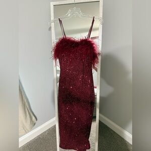 Club L London red sequin party dress midi length. Only worn once. Like new